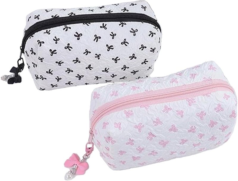 حقيبة مكياج كبيرة على شكل قوس طقم من قطعتين منظف مستحضرات تجميل للسفر للنساء والفتيات - Image 1